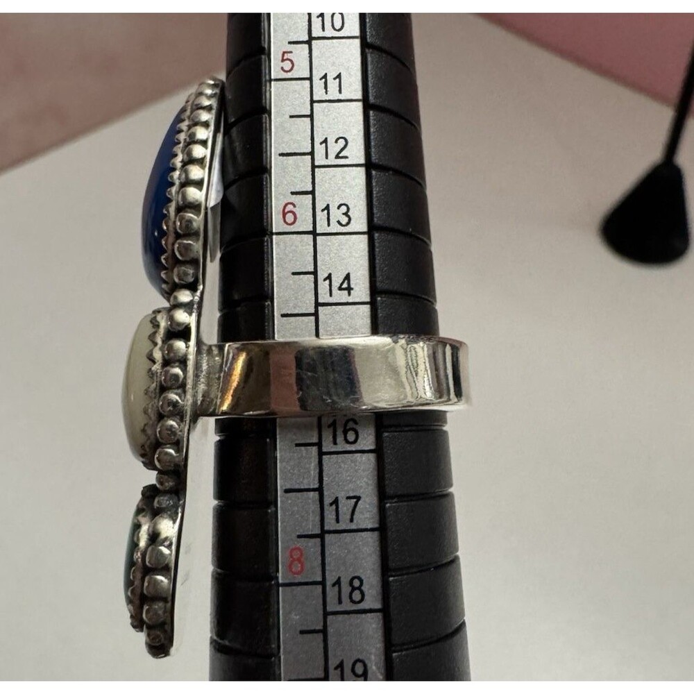 New - 925 Silver Pool Stone Adjustable Ring Tripl… - image 5